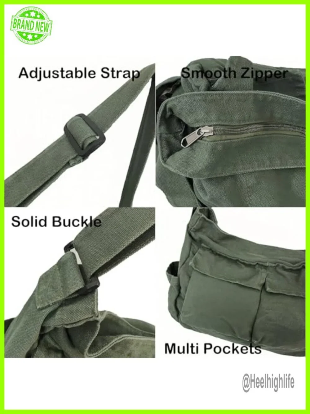 Canvas Hobo Crossbody Shoulder Tote Bag Large Messenger with Multiple Pockets
